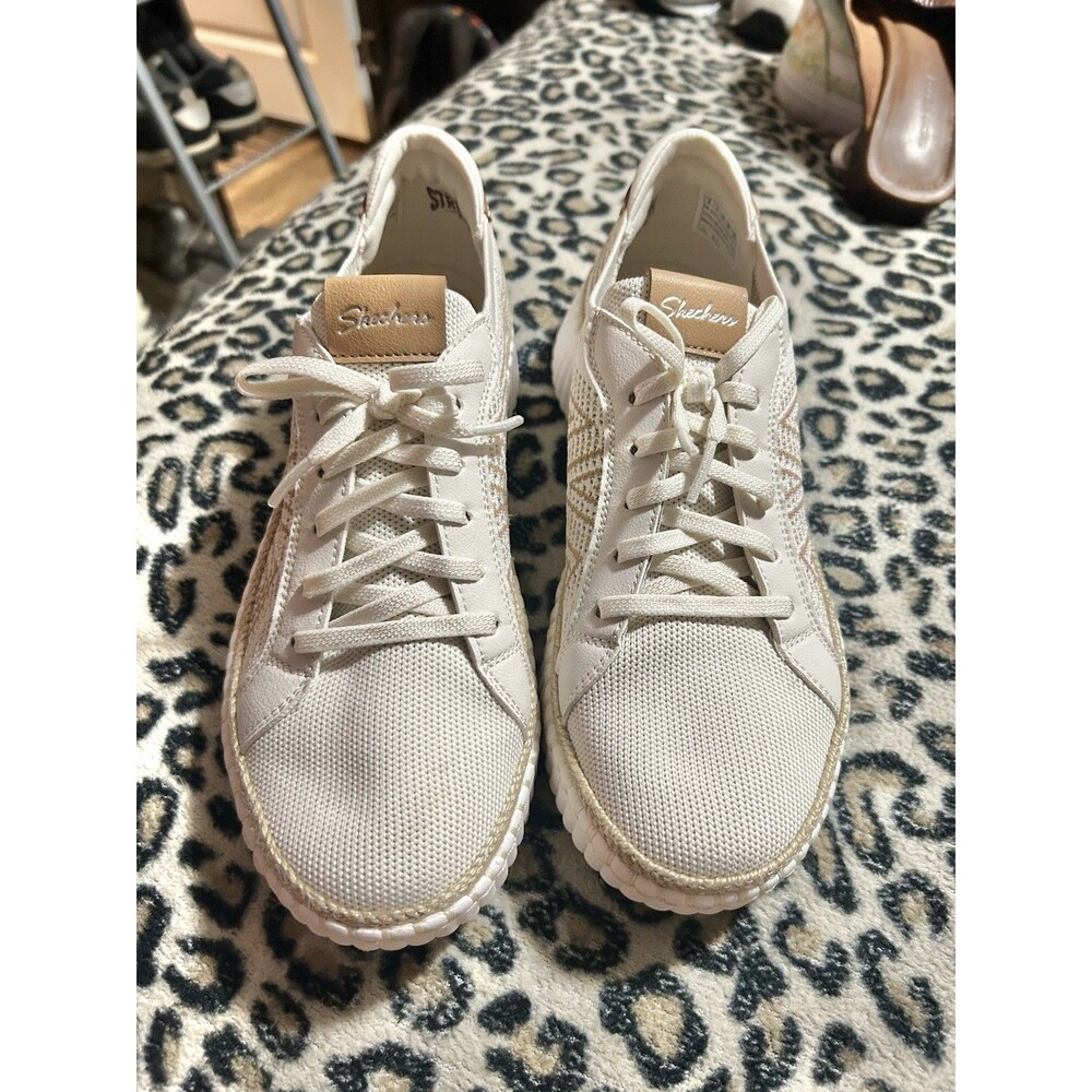 Sketchers Womens Wilshire Blvd Sneakers White & Tan Size 8 Casual Comfort Vegan - Picture 3 of 10